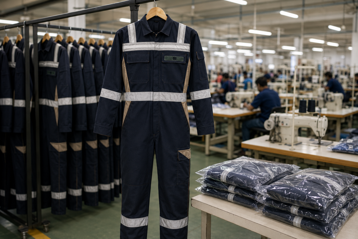 Custom workwear coverall manufacturer hero section banner showcasing Eco Jersey Limited's workwear production