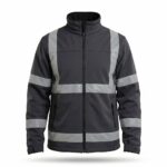 Custom deep dusty purple hi-vis softshell safety jacket with silver reflective strips – custom workwear jacket