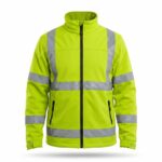 Custom lime green-yellow hi-vis softshell safety jacket with silver reflective strips – custom workwear jacket