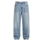 Hip-hop baggy jeans laid out to showcase loose-fit streetwear style.