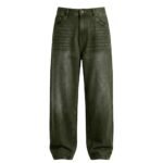 Hip-hop style baggy jeans in olive green.