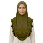 Dark olive Islamic women’s hijab, modest fashion headscarf.