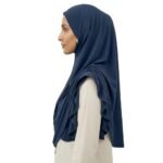 Side view of a Muslim woman wearing an Islamic hijab.