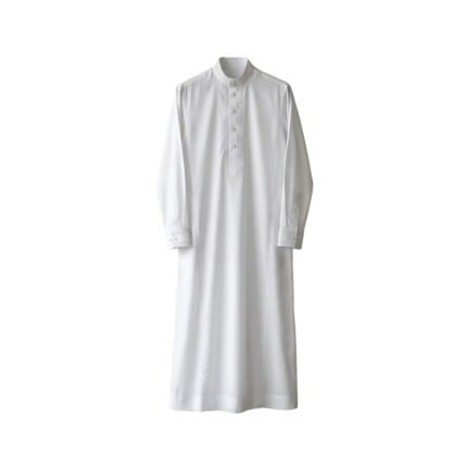 Traditional white kandura thawb displayed on a plain background.