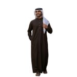 Dark chestnut brown kandura thawb displayed on a plain background.
