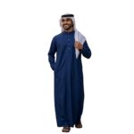 Midnight blue kandura thawb displayed on a plain background.