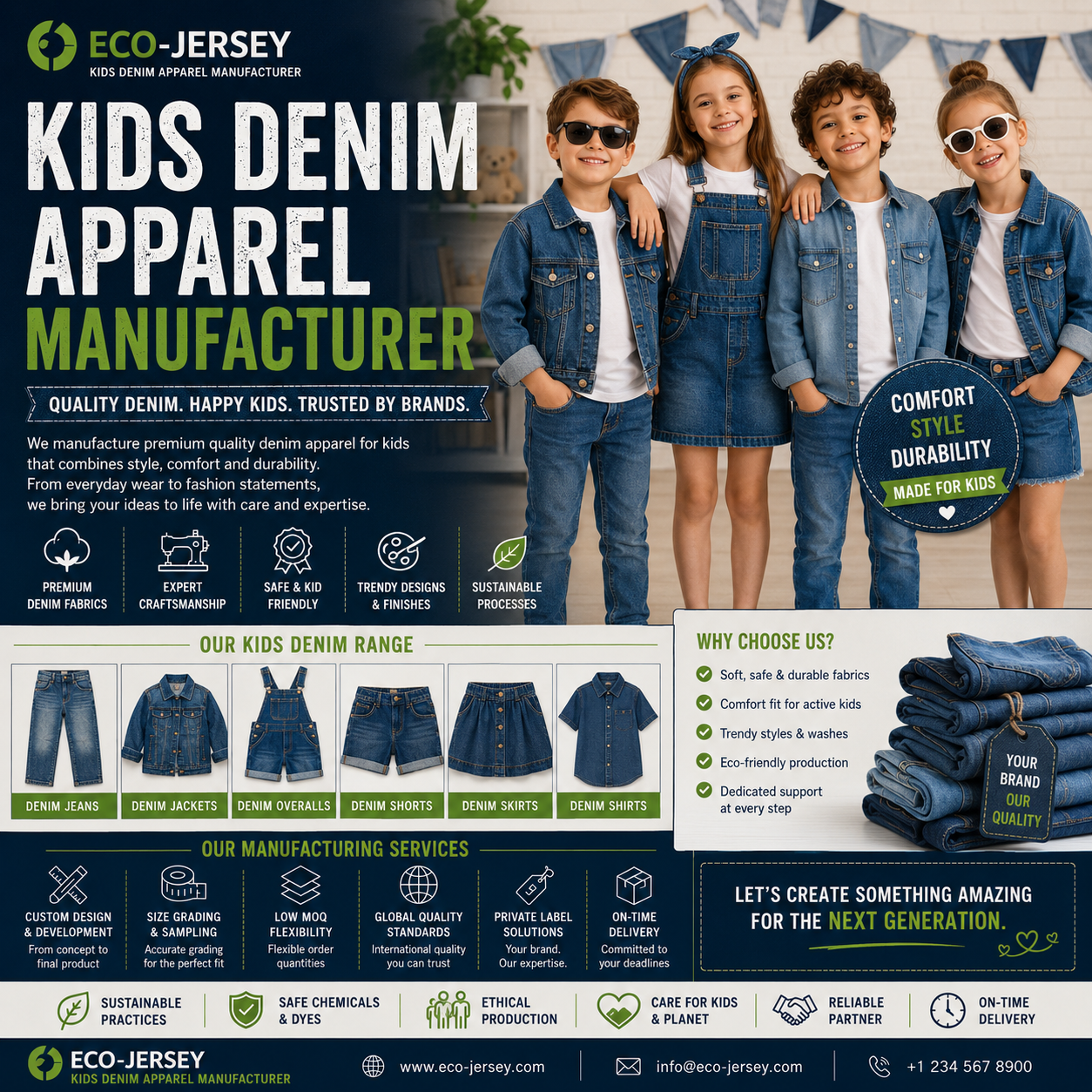 Kids denim apparel manufacturing range – custom children's denim clothing manufacturer