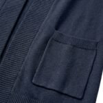 Closeup view of long cardigan material for women