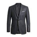 Men’s suit coat front view on a plain background.