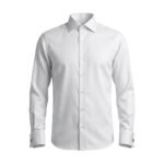 Plain white dress shirt on a solid background.