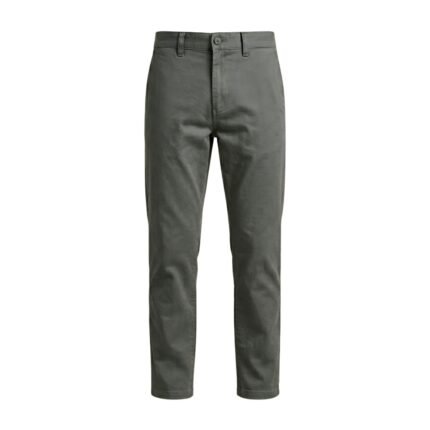 Men’s casual pants folded on a plain background.
