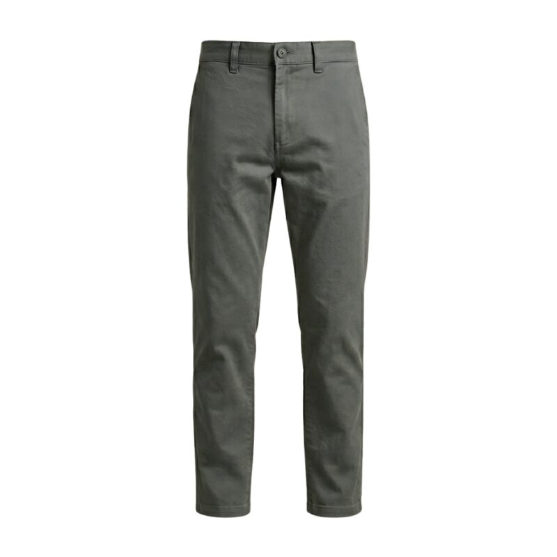 Men’s casual pants folded on a plain background.