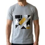 Front view of a model wearing a men’s graphic tee.