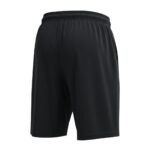 Back view of men’s soccer shorts laid flat, showing the elastic waistband, relaxed athletic fit, and smooth solid back panel.