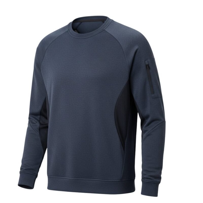 Full front view of men's tennis sweatshirt with classic fit and cotton-poly blend
