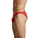 Male model wearing men’s thong swimwear, side view
