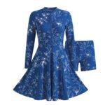 Women’s modest full-coverage swimwear in deep blue color