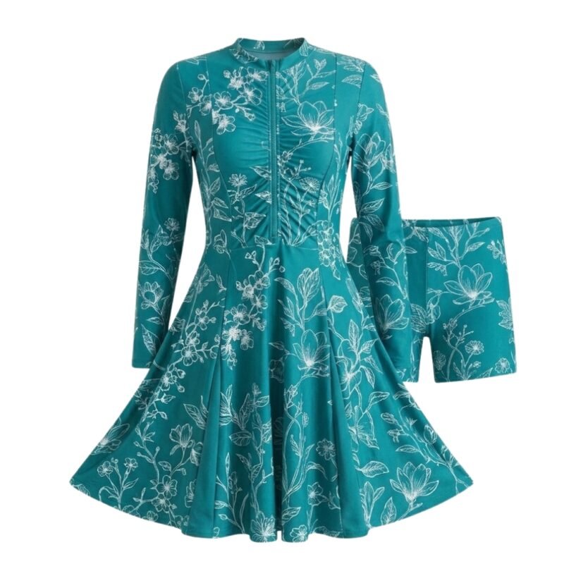Front view of women’s modest full-coverage swimwear
