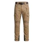 Taupe-brown men’s motorbike pants displayed on a plain background, showing full-length protective riding trousers.