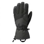 Back view of outdoor research gloves laid flat on a plain background.