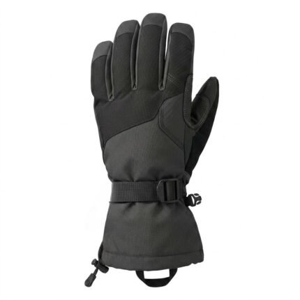 Back view of outdoor research gloves laid flat on a plain background.