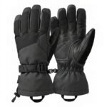 Black outdoor research gloves with a textured grip, displayed on a plain background.