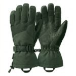 Green outdoor research gloves with a textured grip, displayed on a plain background.