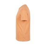 Side view of a peach crew neck t‑shirt against a plain white background.