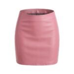 Pink faux leather mini skirt with high waist