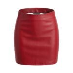 Red faux leather mini skirt with high waist