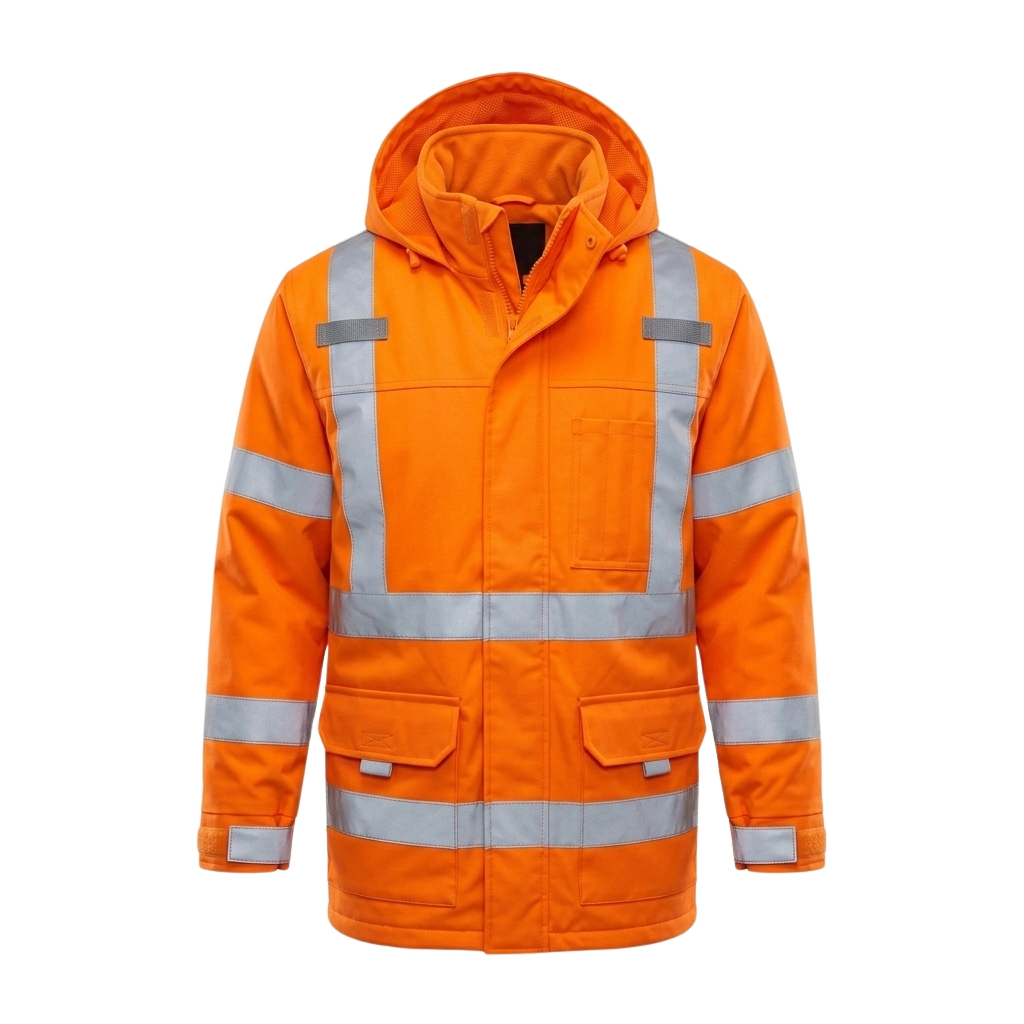 reflective jacket Custom hi-vis orange reflective safety jacket with silver reflective strips and multiple pockets – custom workwear