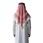Back view of a model wearing a traditional shemagh kufiya scarf.