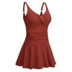 Women’s dark red modest skirted swimwear set