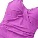 Close-up view of women’s navy blue modest skirted swimwear fabric and detailing
