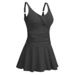 Women’s jet black modest skirted swimwear set