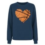 Front view of a women’s basketball sweatshirt laid flat, featuring a crew neckline, long sleeves, ribbed cuffs and hem, and a small logo icon on the chest.