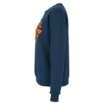 Side view of a women’s basketball sweatshirt laid flat, showing the profile of the crew neckline, long sleeve, and ribbed hem.