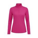 Women’s light purple lightweight golf quarter‑zip top shown from the front without a model, with a stand collar, half zipper, long sleeves, and a small logo icon on the left chest.