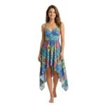 Updated women’s sundress design in new color, front view on white background