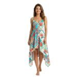 Updated women’s sundress design in new seasonal color, front view on white background