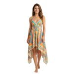 Front view of women’s sundress on model against white background