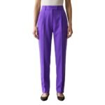 Royal purple women’s tailored trousers, slim-fit office pants.
