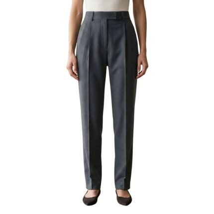 Front view of a model wearing women’s tailored trousers.