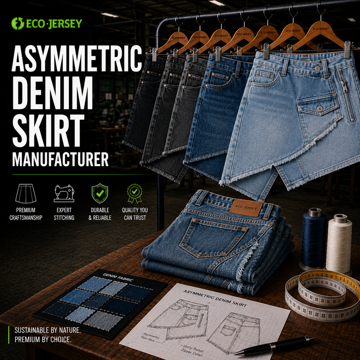 Asymmetric Denim Skirt​