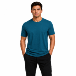 Dark cyan colored custom athletic T-shirts for sports and fitness with moisture-wicking performance fabric