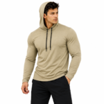Dark khaki athletic hoodie wholesale – soft breathable short sleeve workout top manufacturer by Eco Jersey