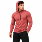 Indian red athletic hoodie wholesale – soft breathable short sleeve workout top manufacturer by Eco Jersey