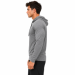 Athletic hoodie model side view grey – soft breathable short sleeve workout top wholesale by Eco Jersey