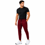 Dark red athletic joggers wholesale – adjustable waist secure zipper pocket tapered sweatpants by Eco Jersey