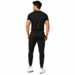 Athletic joggers model back view – adjustable waist secure zipper pocket tapered sweatpants wholesale by Eco Jersey